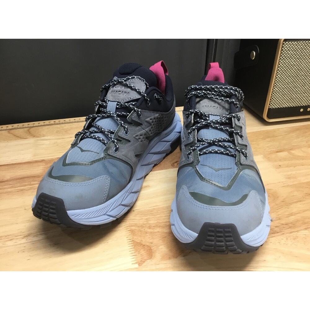 Hoka One One Women's Blue Gray Sneakers with Pink Heel Tab